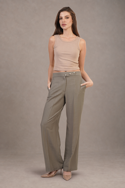 Pantalón Verde Olivo De Rayas