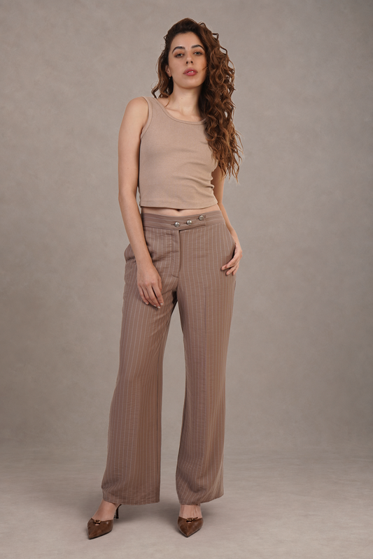 Pantalón Camel De Rayas