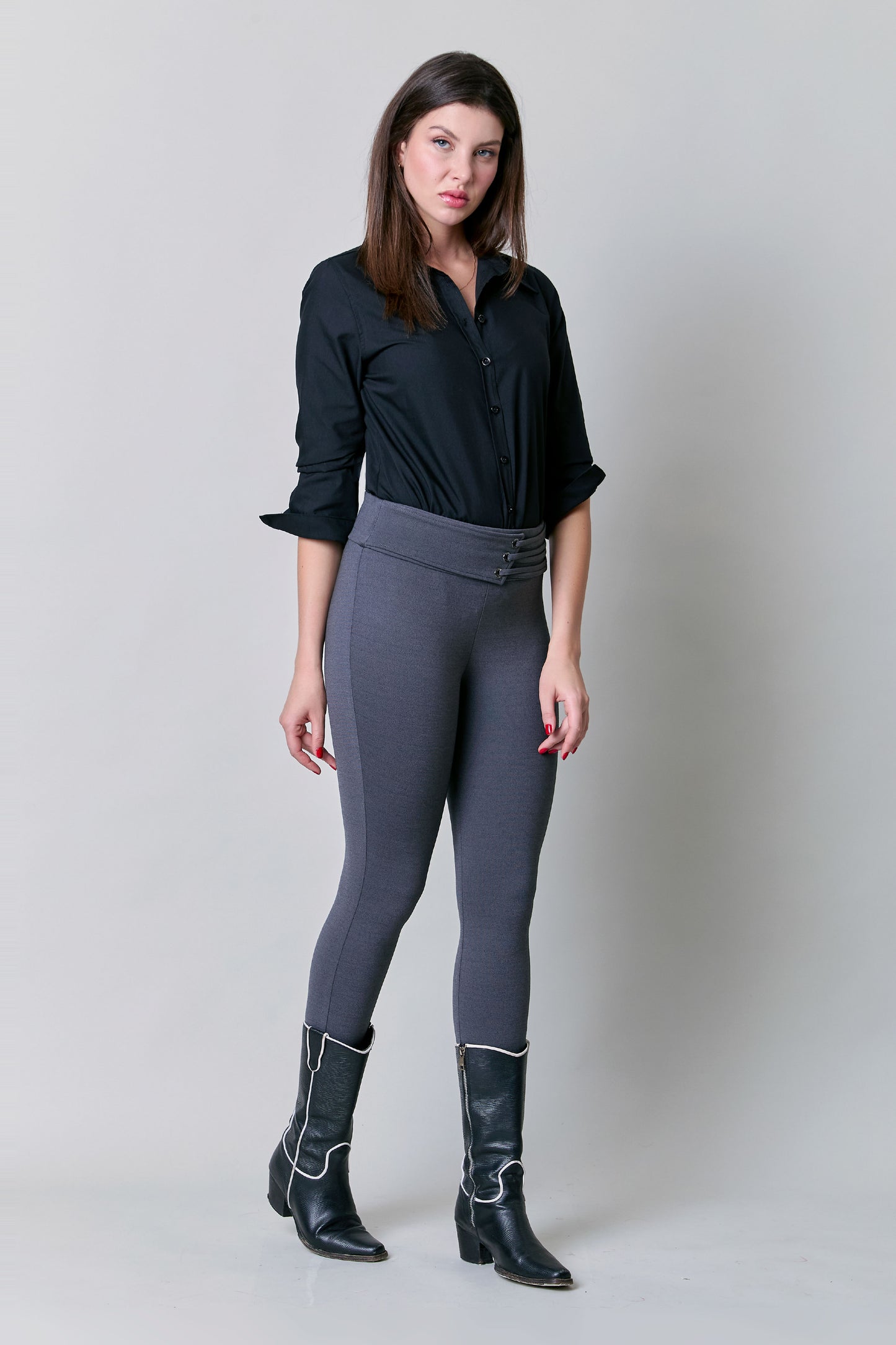 Leggings oxford con detalle en pretina 251070