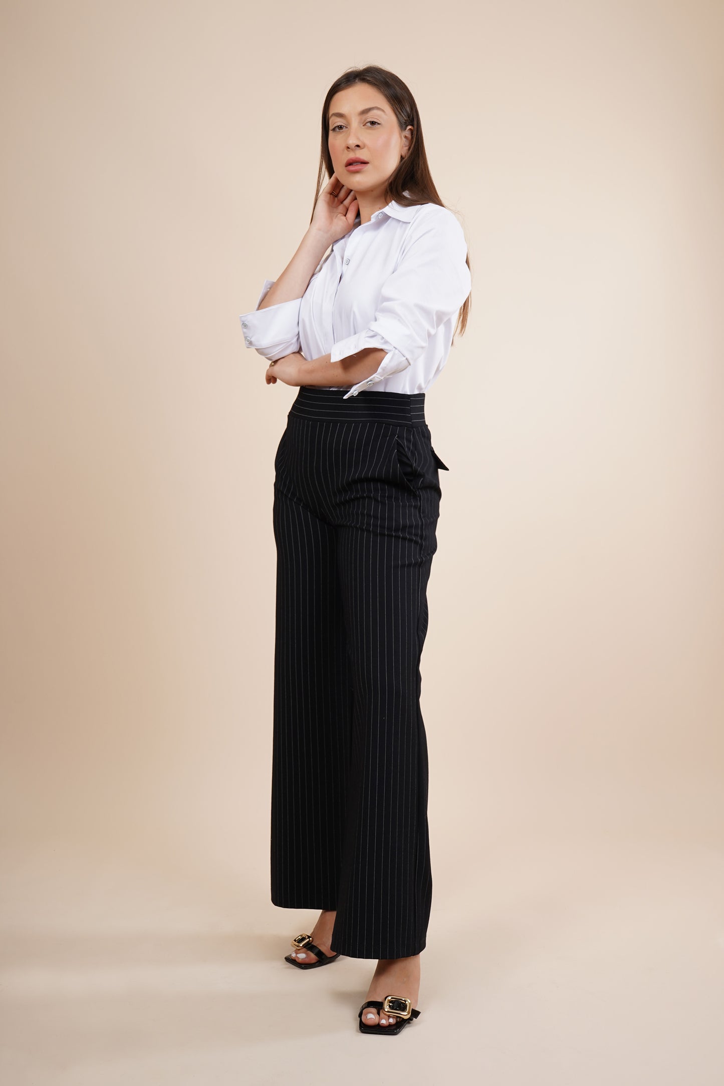 Pantalón amplio de vestir, estampado de rayas 251092