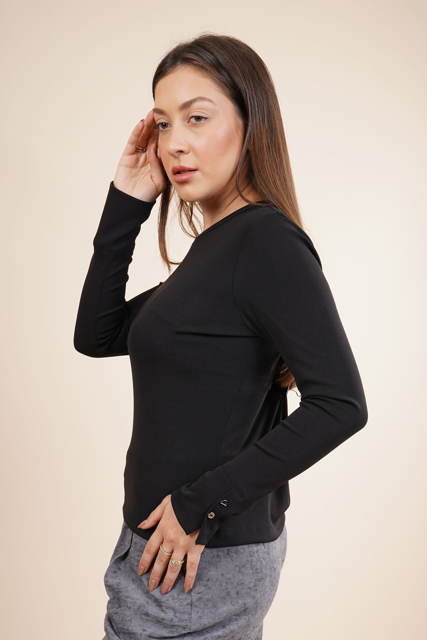 Blusa elástica de manga larga con botones 252069