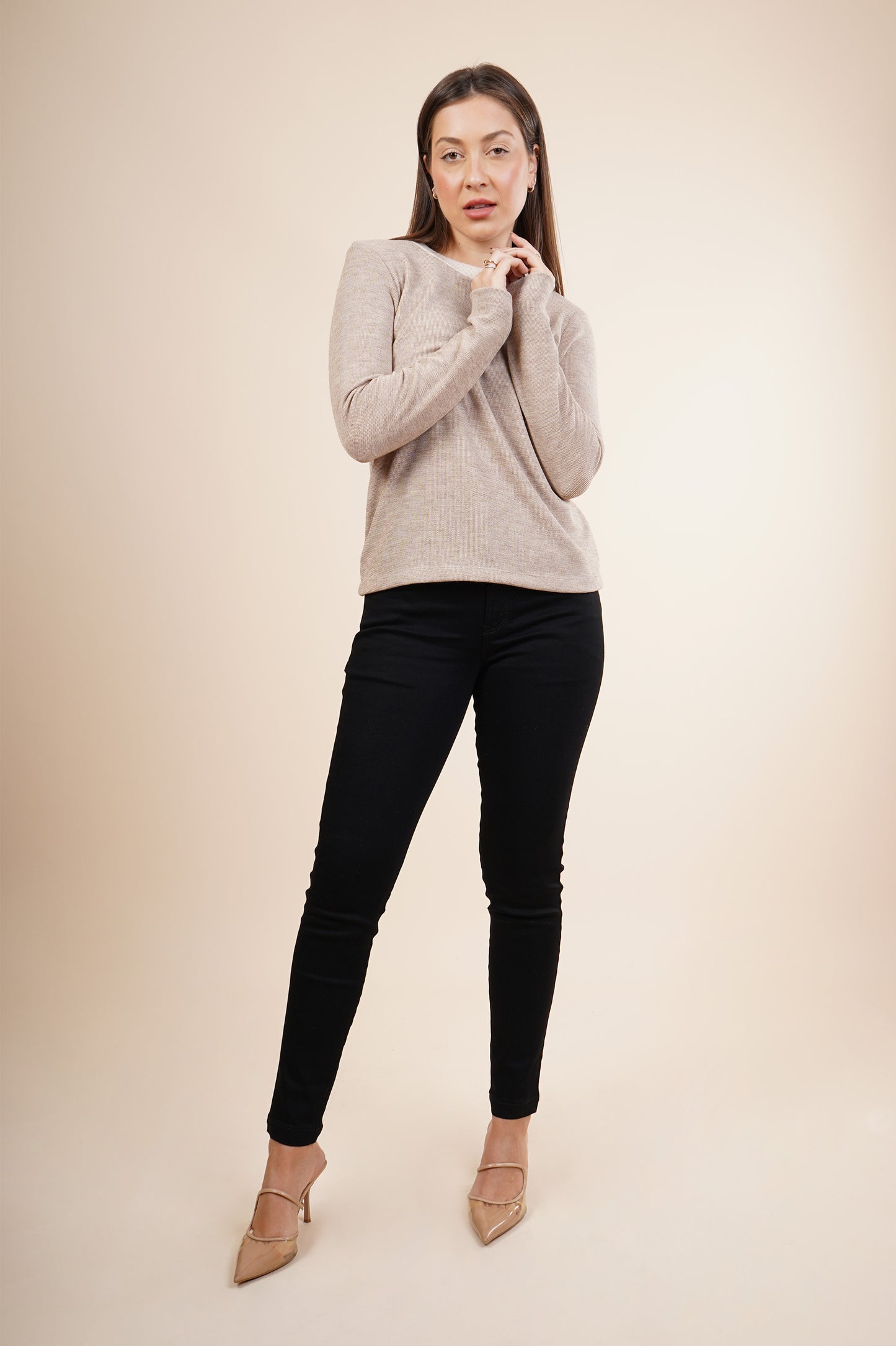Blusa manga larga con cuello redondo 252081