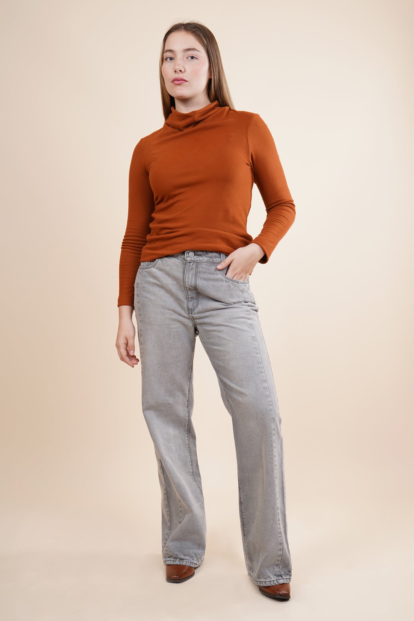 Blusa de mujer manga larga con cuello alto 252083