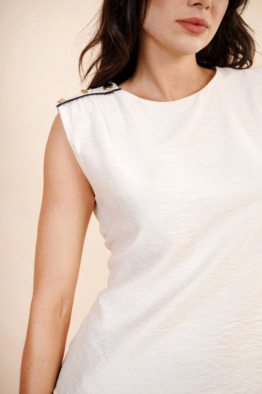 Blusa Hombro Caído Con Botones Marineros 262065