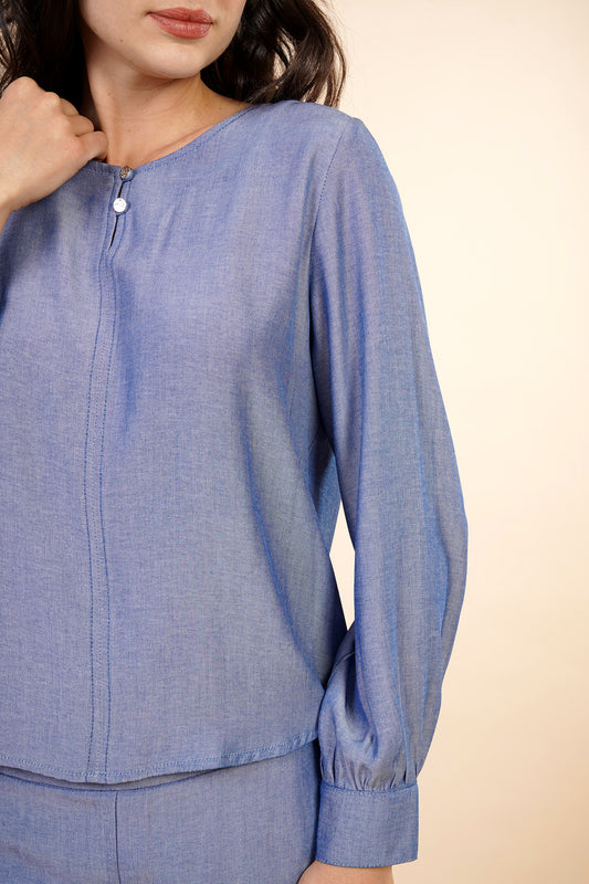 Blusa Manga Larga Aglobada Azul 262067