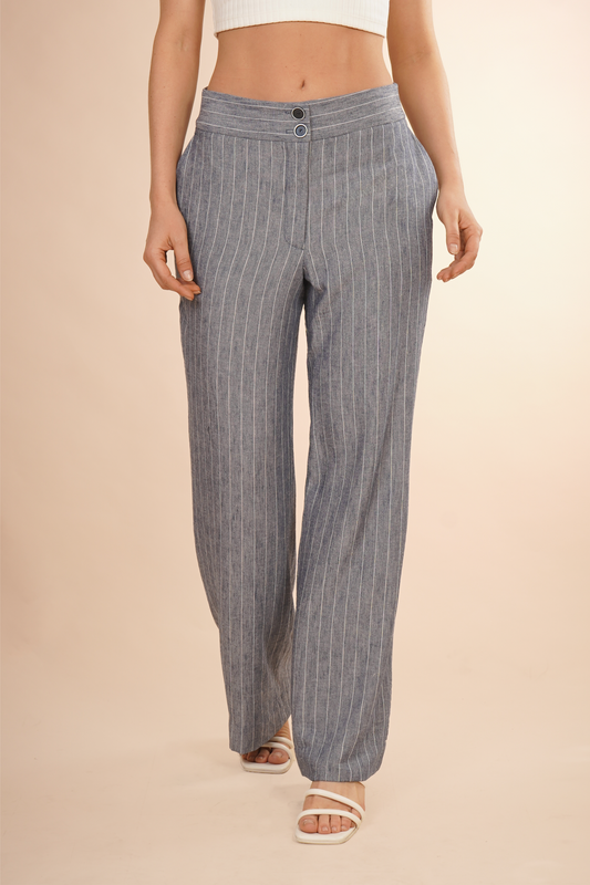 Pantalon De Lino Gris Rayado 261020