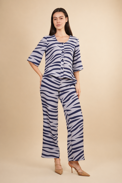 Blusa Estampada De Rayas Azules