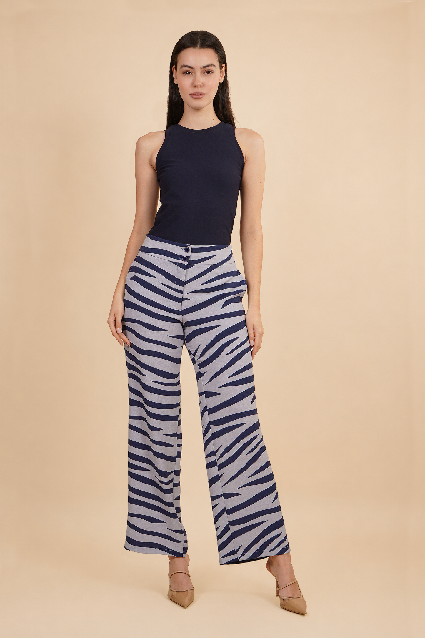 Pantalón Estampado De Rayas Azules