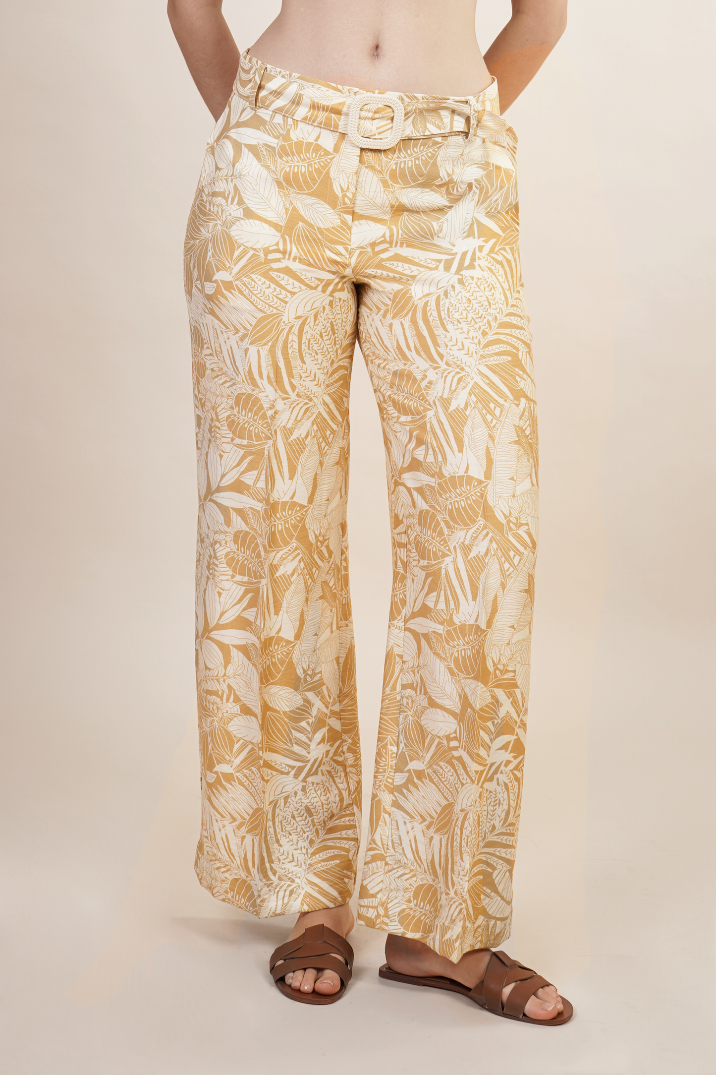 Pantalon Mostaza Estampado Tropical 261039