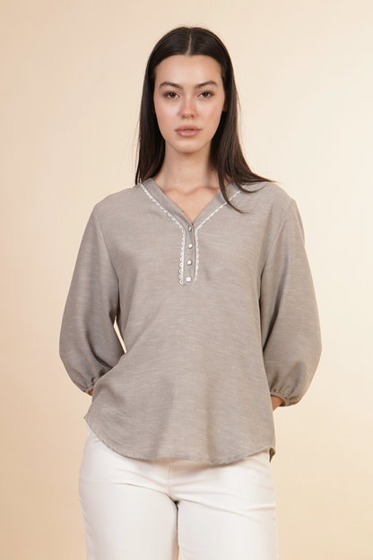Blusa De Manga 3/4 Gris 262051