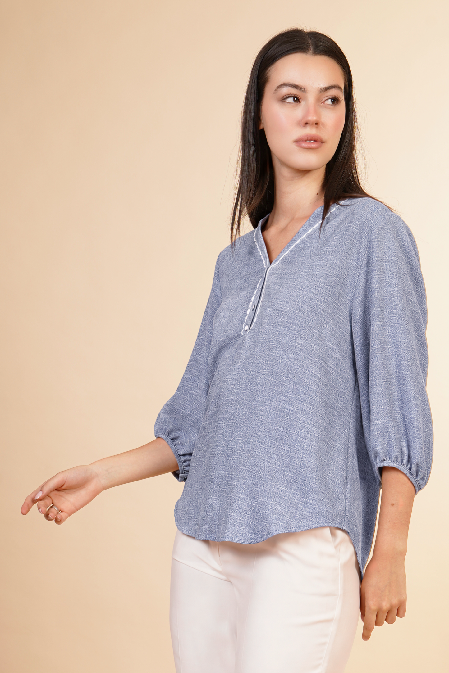 Blusa De Manga 3/4 Azul 262051