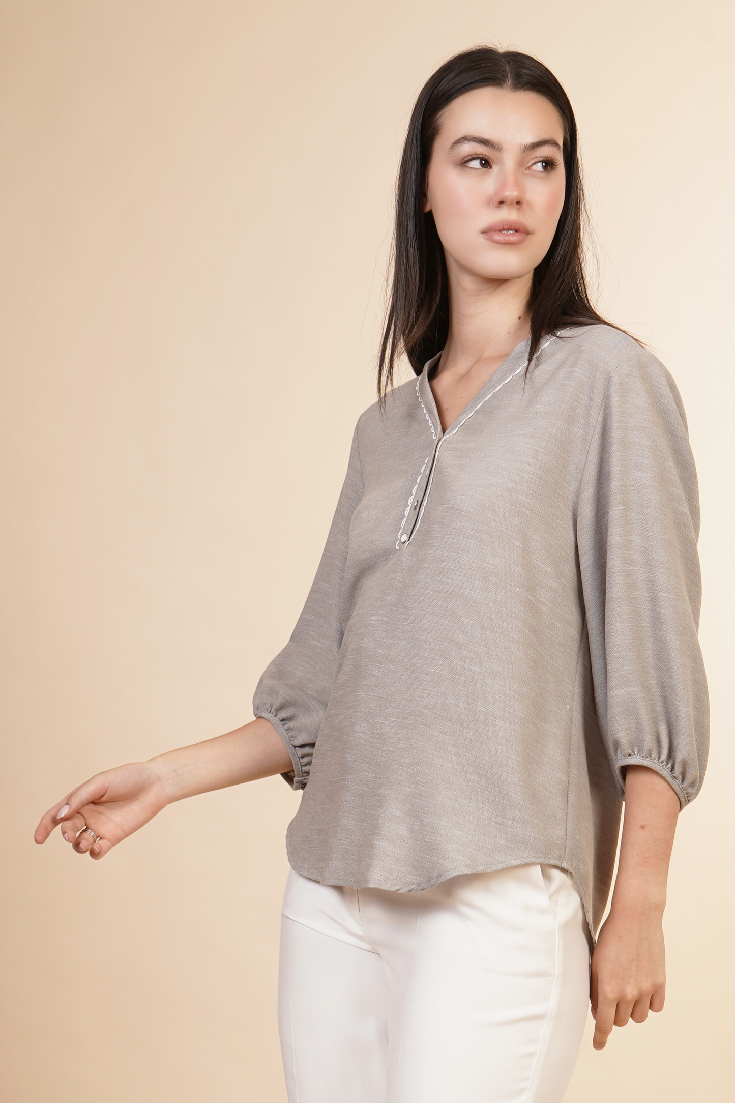 Blusa De Manga 3/4 Gris 262051