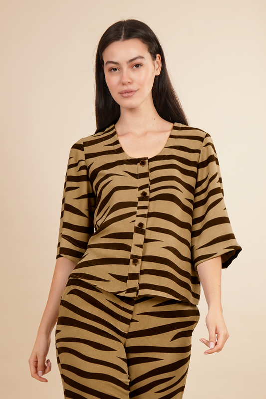 Blusa Estampada Marrón Claro