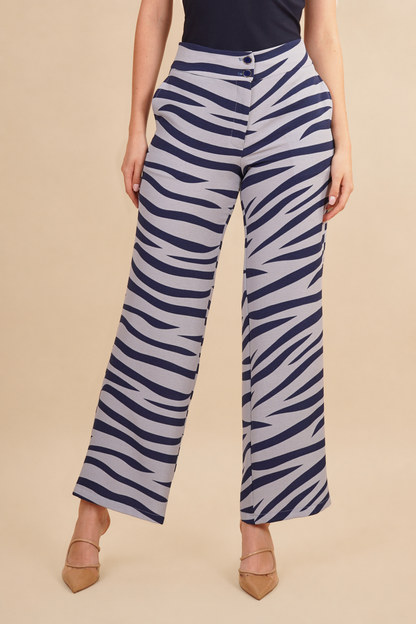 Pantalón Estampado De Rayas Azules