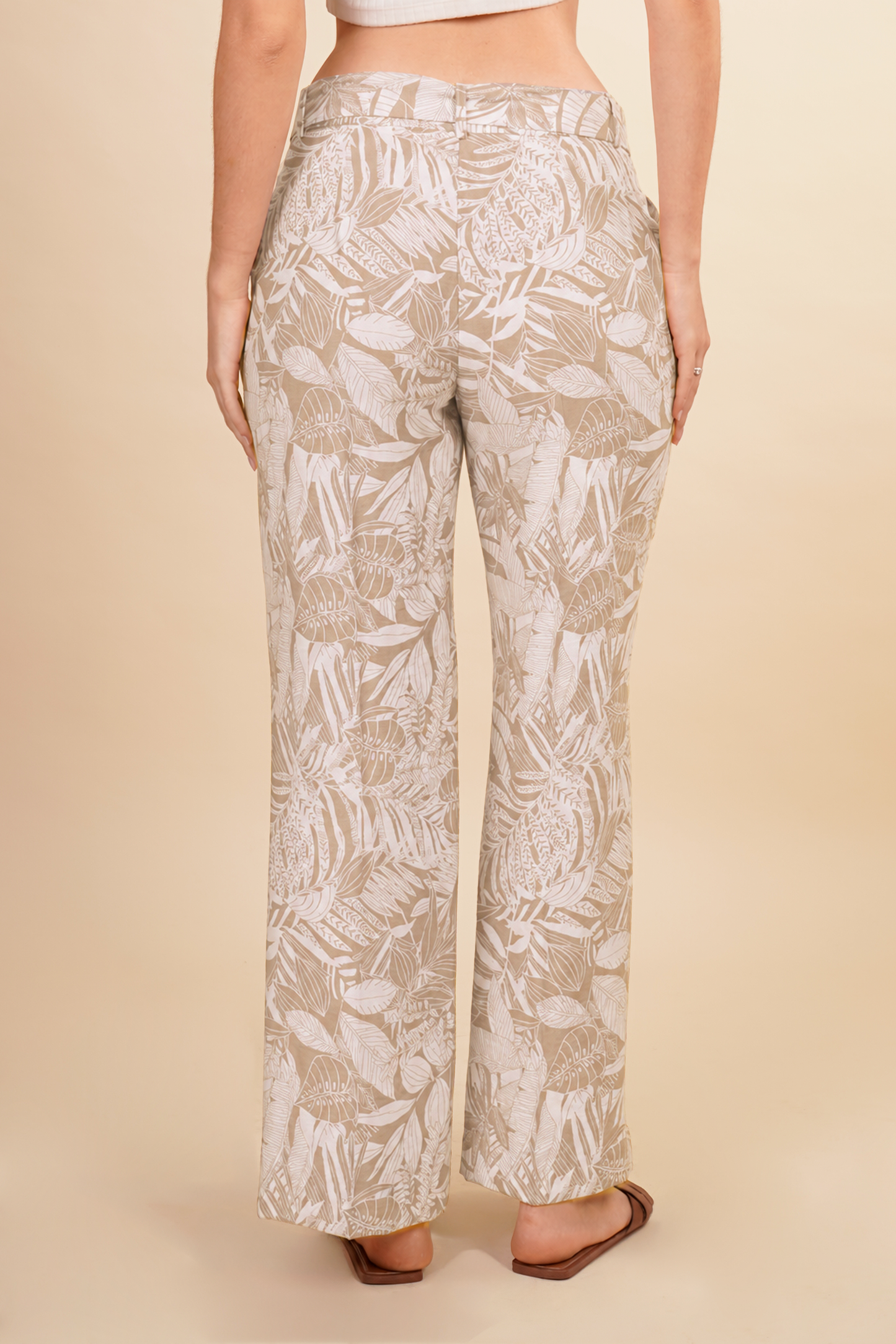 Pantalon Beige  Estampado Tropical 261039