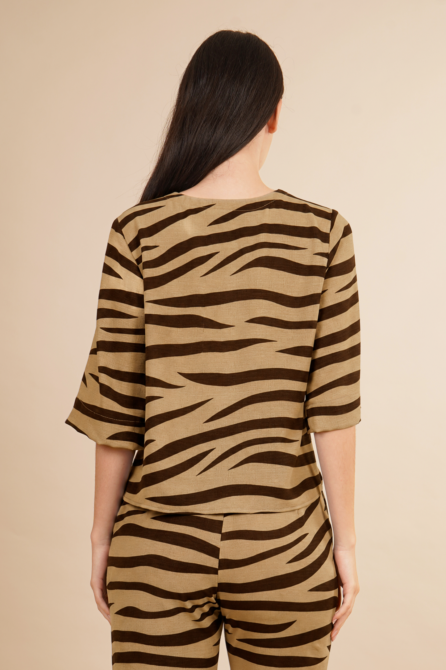 Blusa Estampada Marrón Claro