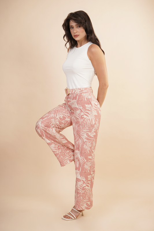 Pantalon Rosa  Estampado Tropical 261039
