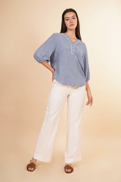 Blusa De Manga 3/4 Azul 262051