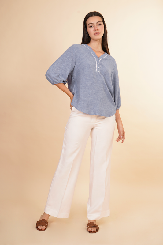 Blusa De Manga 3/4 Azul 262051