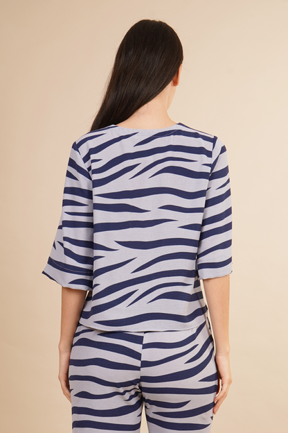 Blusa Estampada De Rayas Azules