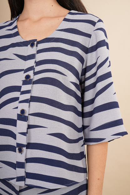 Blusa Estampada De Rayas Azules