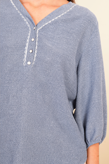 Blusa De Manga 3/4 Azul 262051