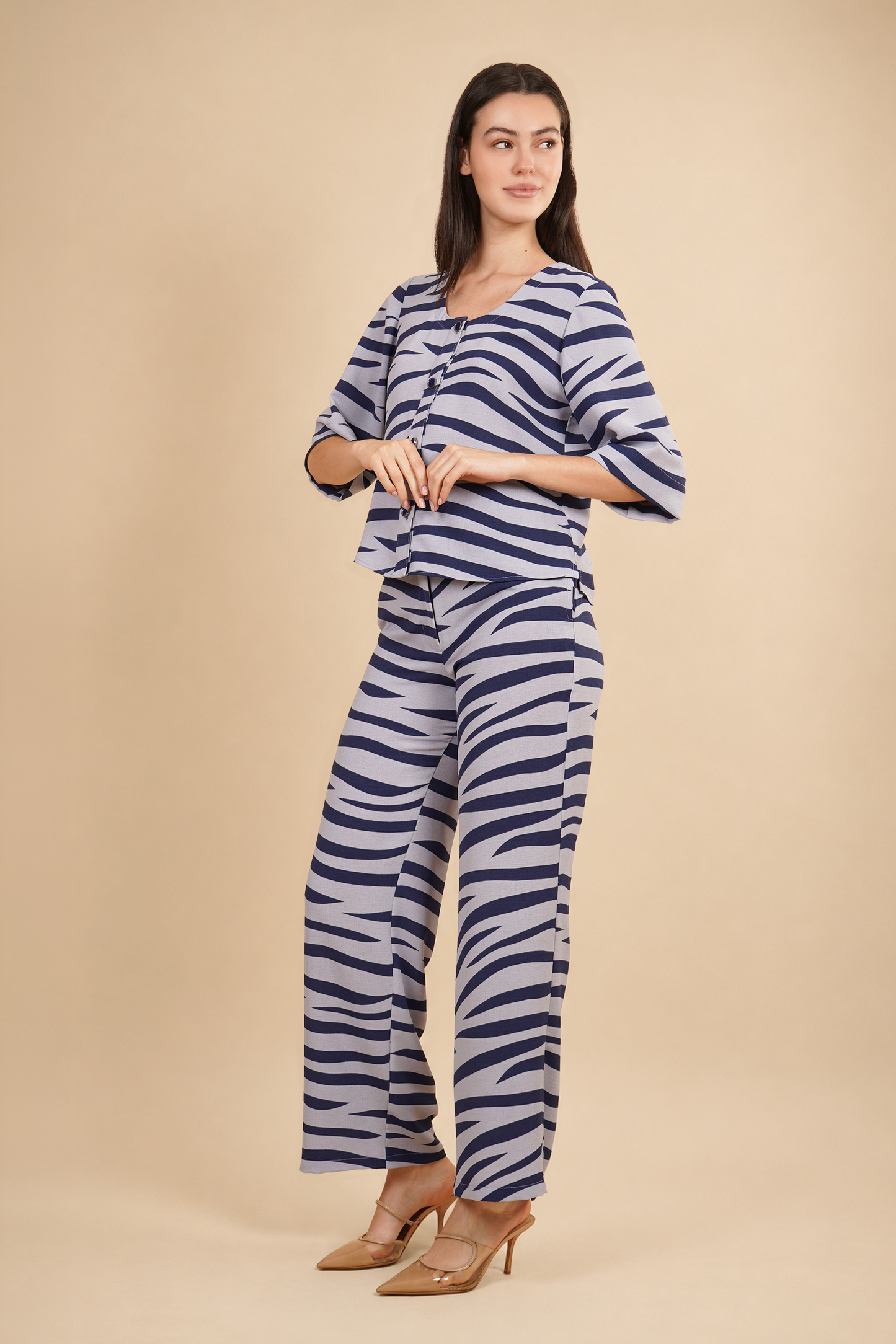 Blusa Estampada De Rayas Azules