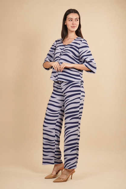 Blusa Estampada De Rayas Azules