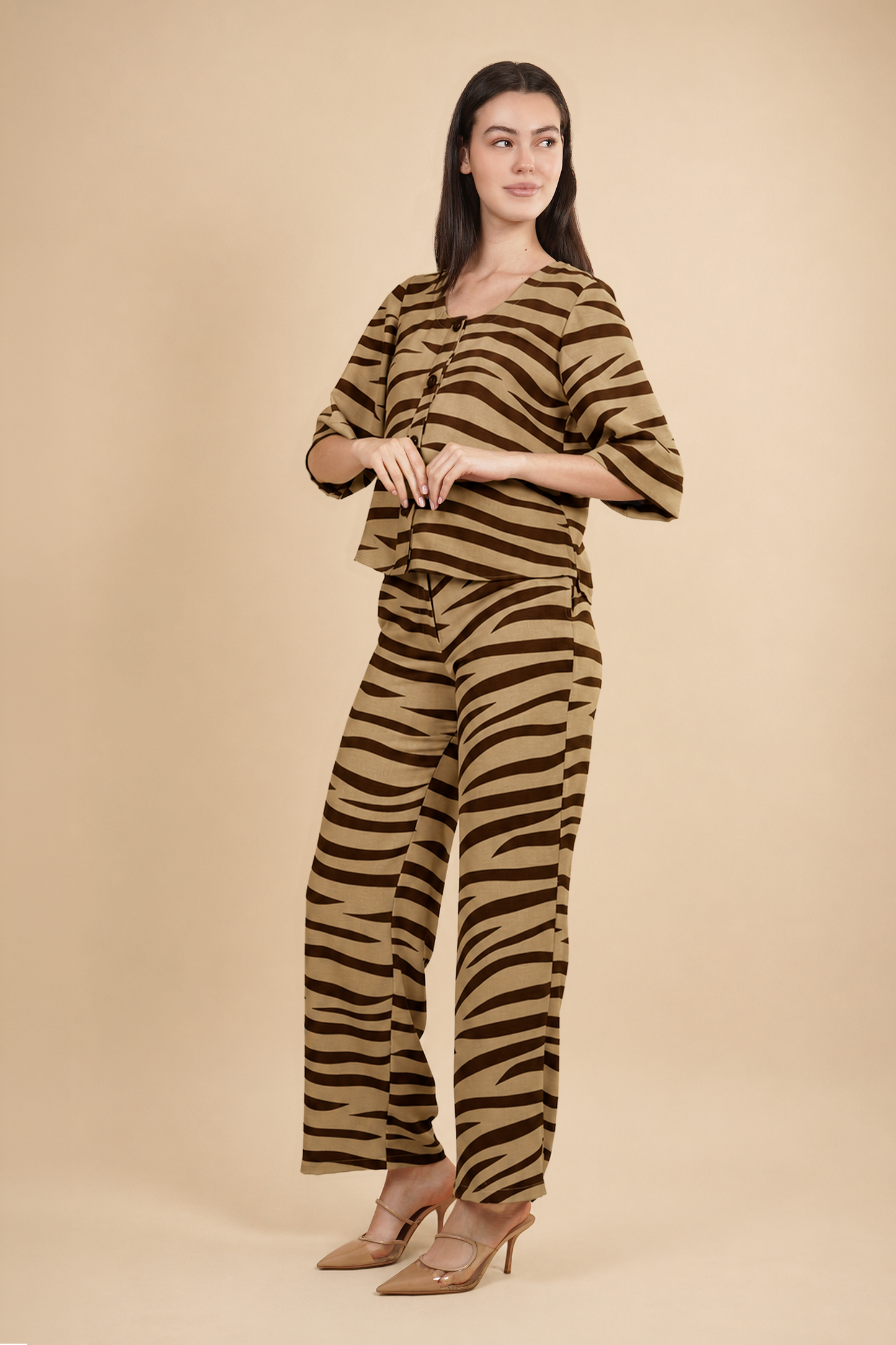 Blusa Estampada Marrón Claro