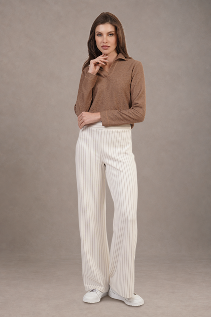 Pantalón Beige De Rayas
