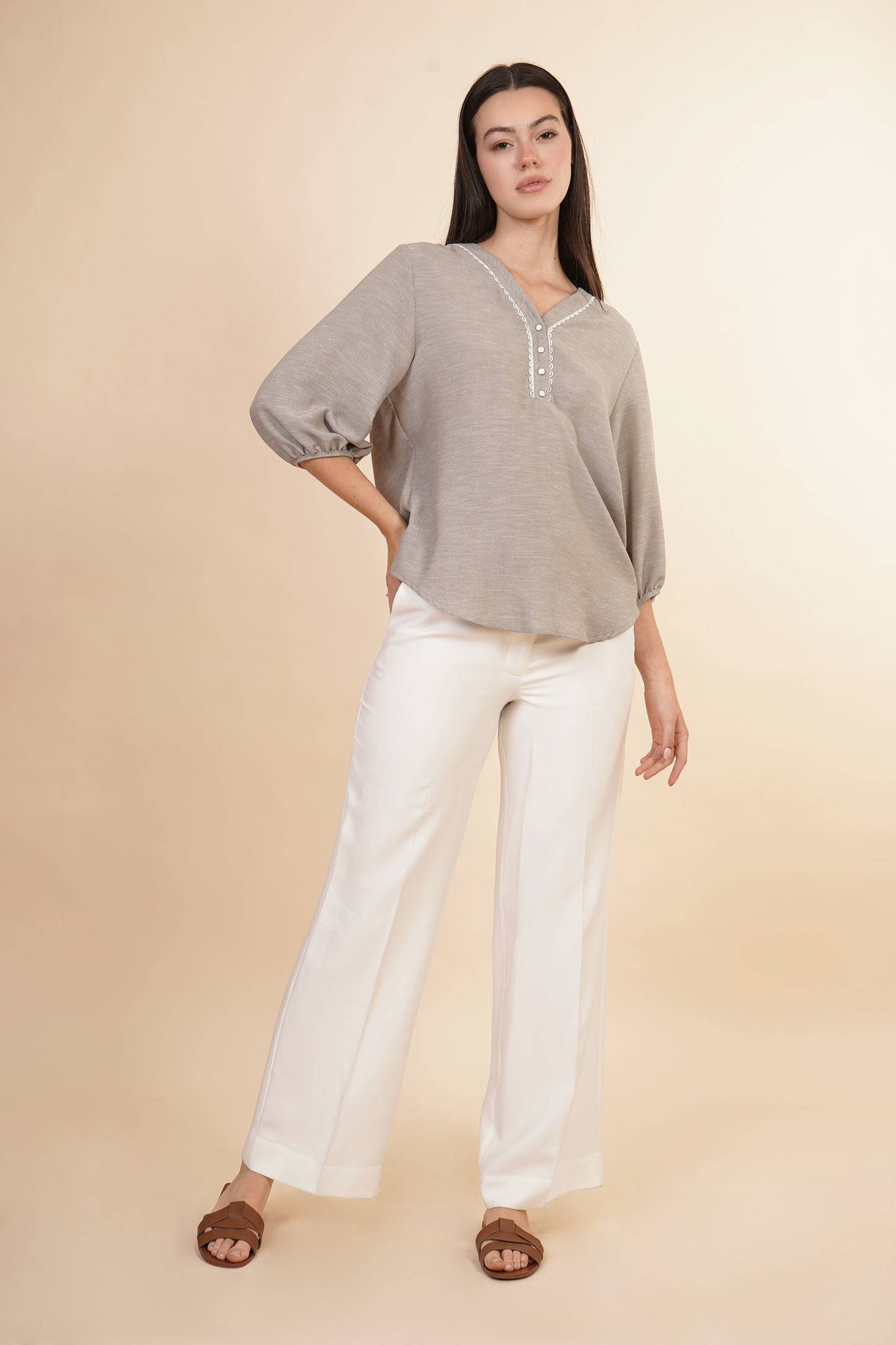Blusa De Manga 3/4 Gris 262051