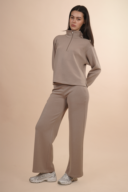 Sudadera Beige Con Cierre Corto