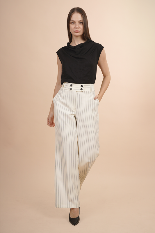 Pantalón Rayado Elegante Color Hueso 261055
