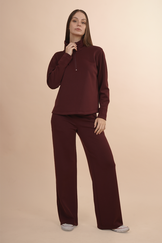 Sudadera Color Vino Con Cierre Corto