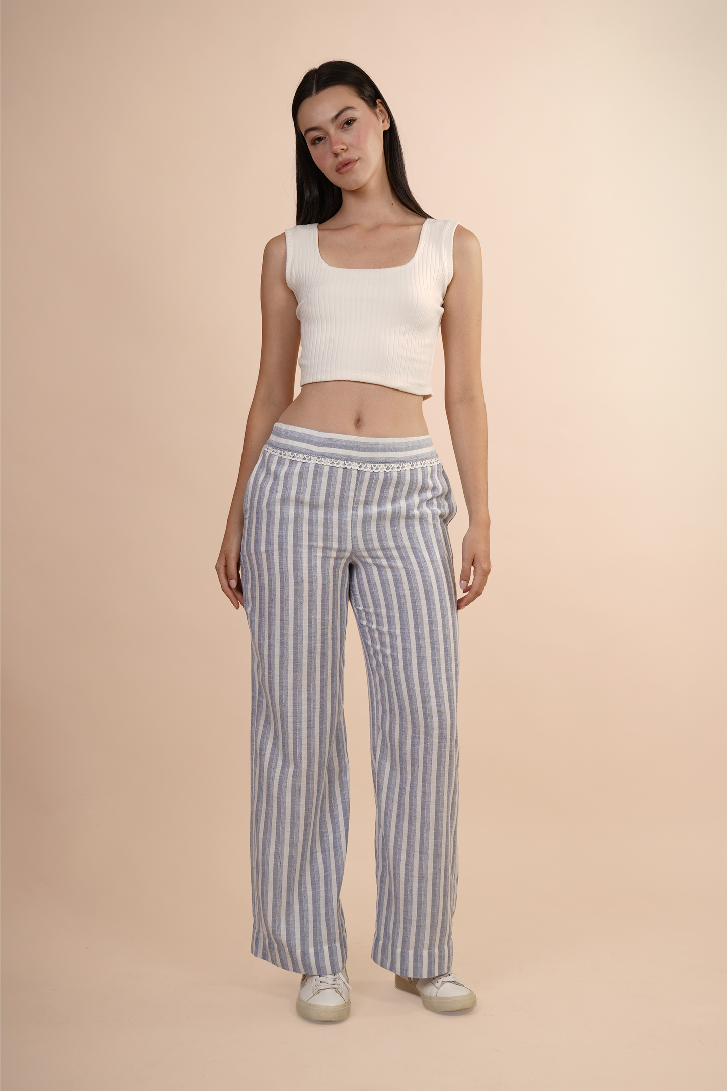 Pantalón A Rayas Azul Con Blanco 261033