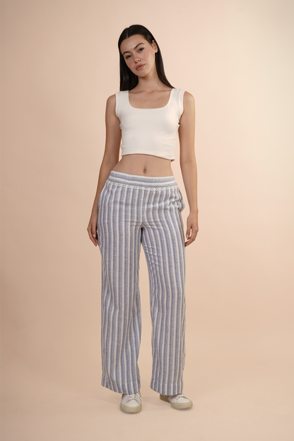 Pantalón A Rayas Azul Con Blanco 261033