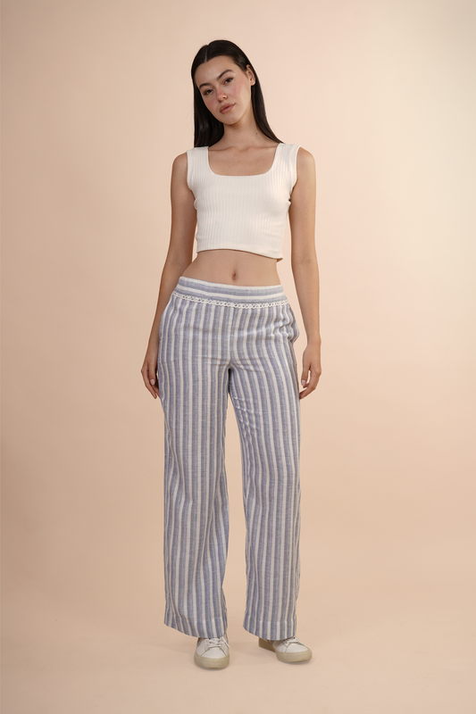 Pantalon A Rayas Azul Con Blanco 261033