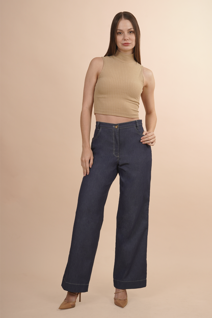 Pantalón Tipo Mezclilla De Pierna Amplia