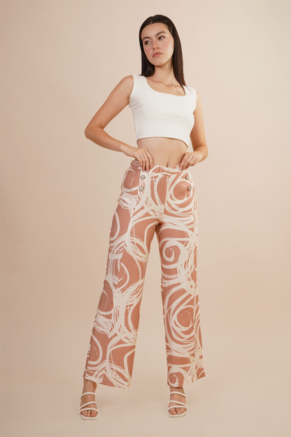 Pantalón Amplio Estampado Geometrico Rosa 261049