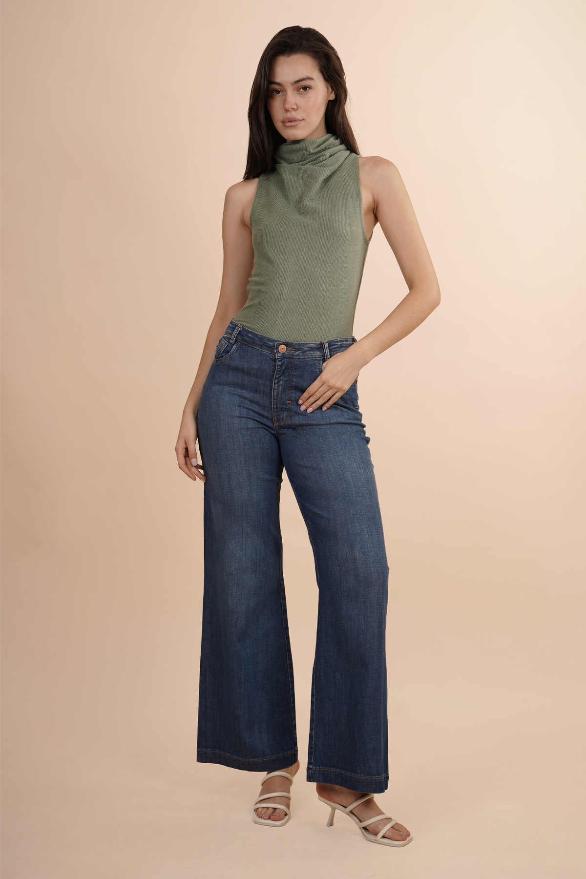 Pantalón De Mezclilla Azul Pierna Amplia