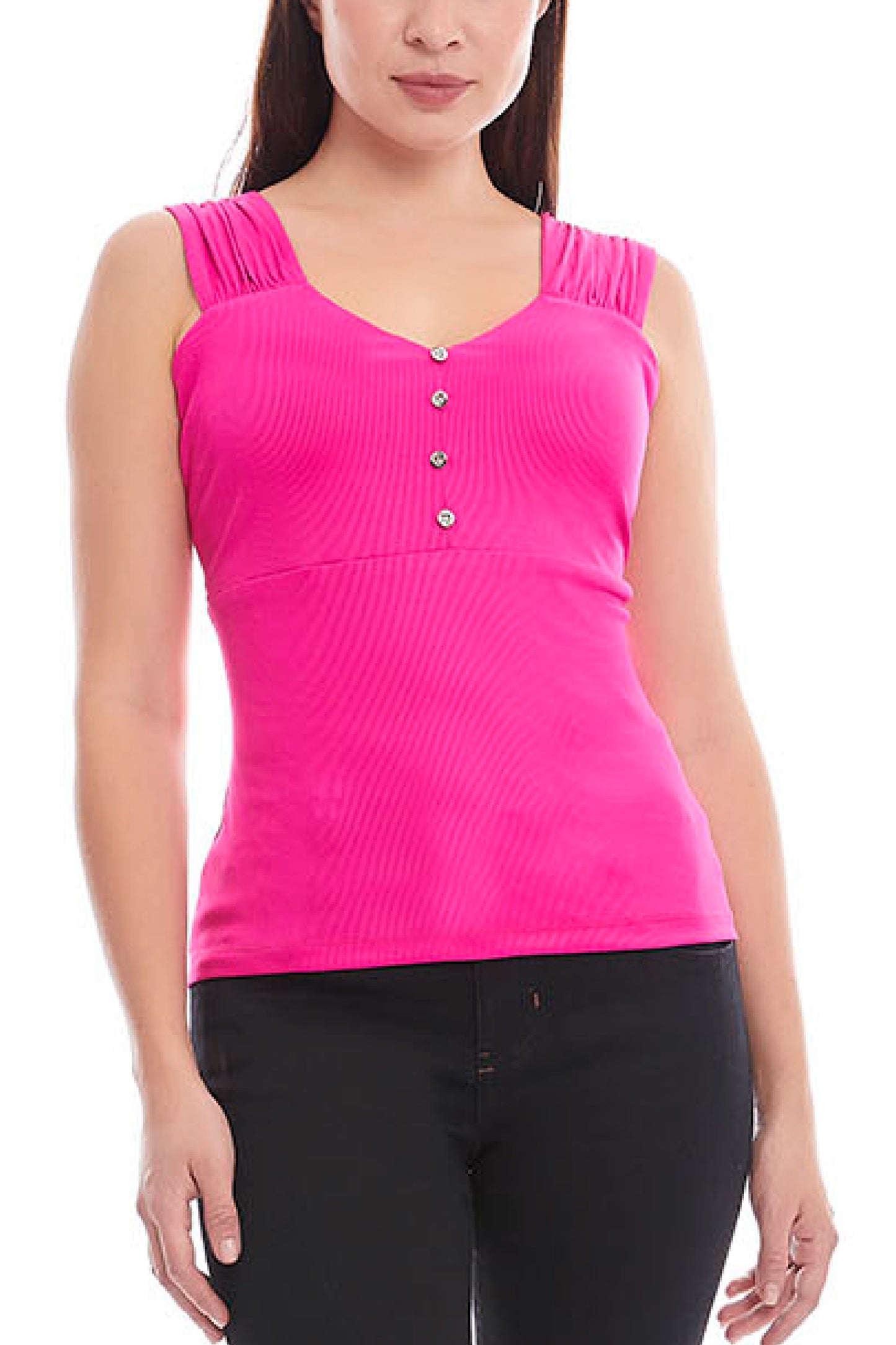 Blusa sin mangas con cuello redondo y botones al frente 242005