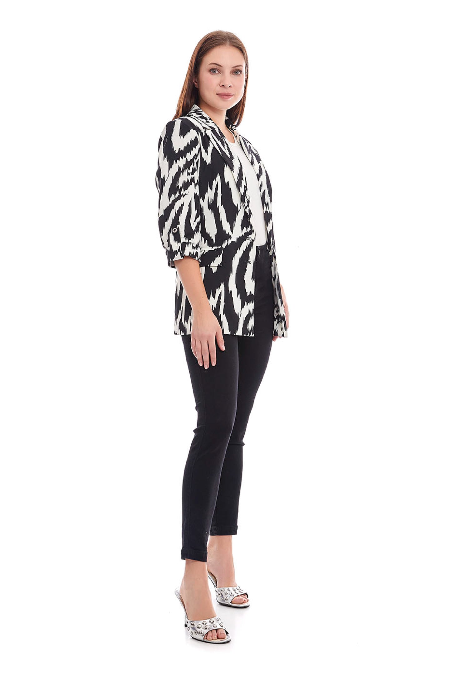 Saco estilo animal print media manga a dos botones 244003