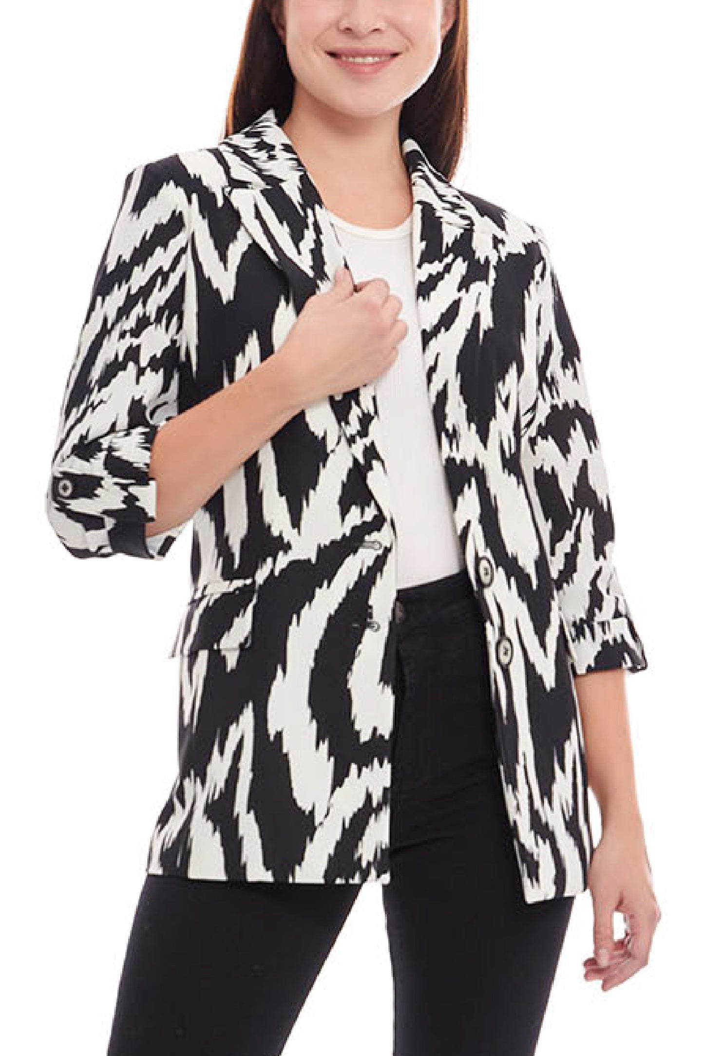 Saco estilo animal print media manga a dos botones 244003