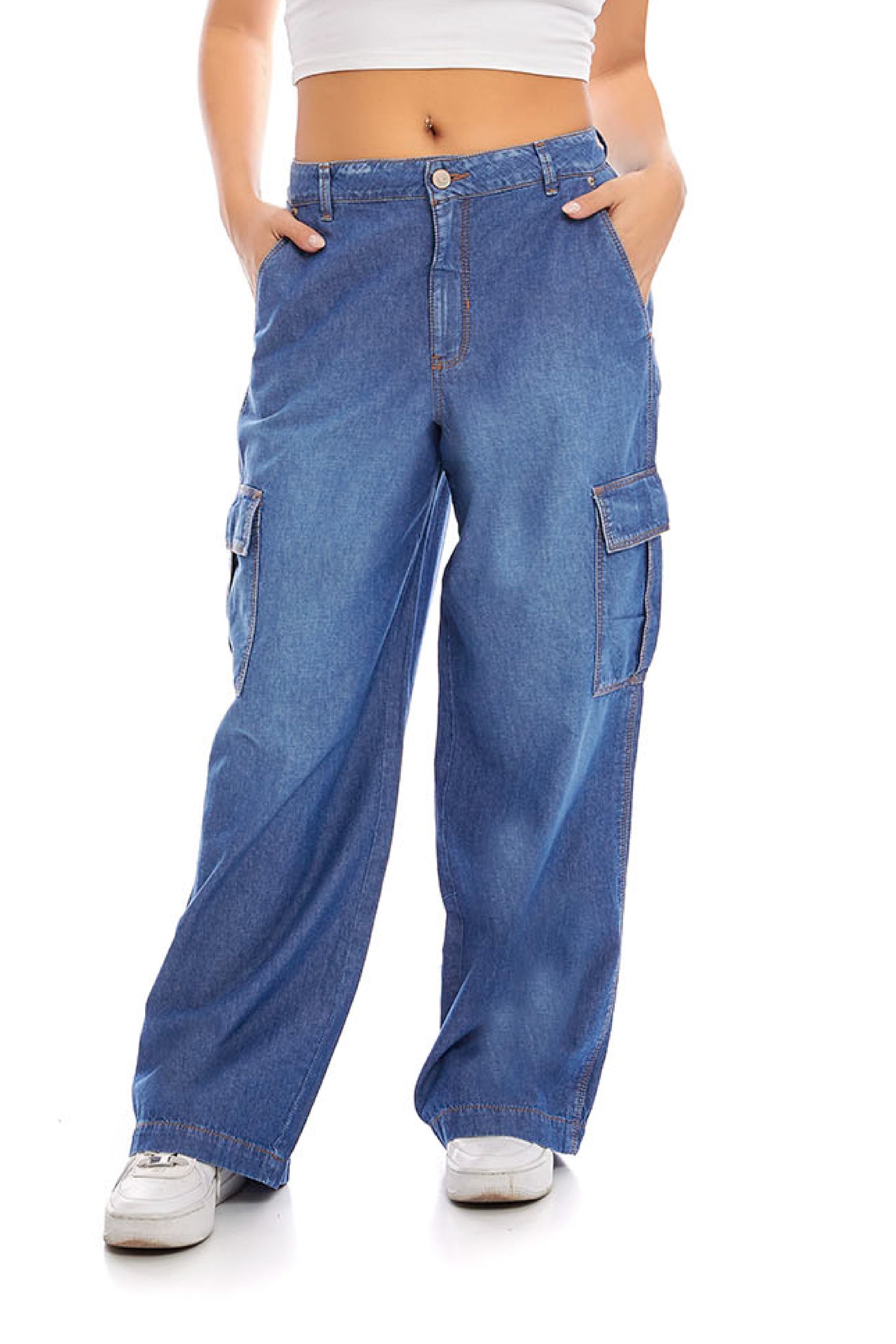 Jeans de mezclilla amplios, tipo cargo 246005