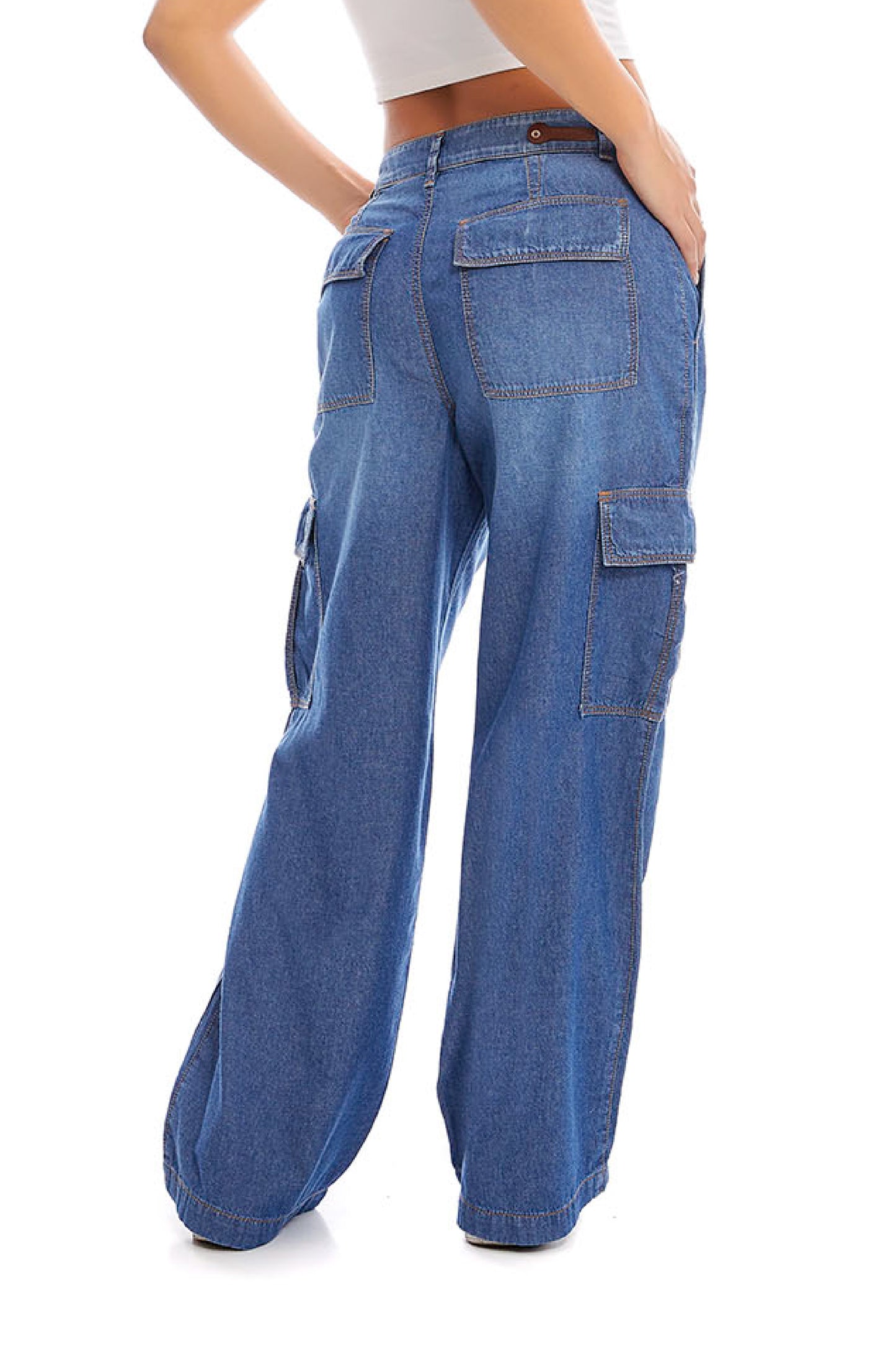 Jeans de mezclilla amplios, tipo cargo 246005