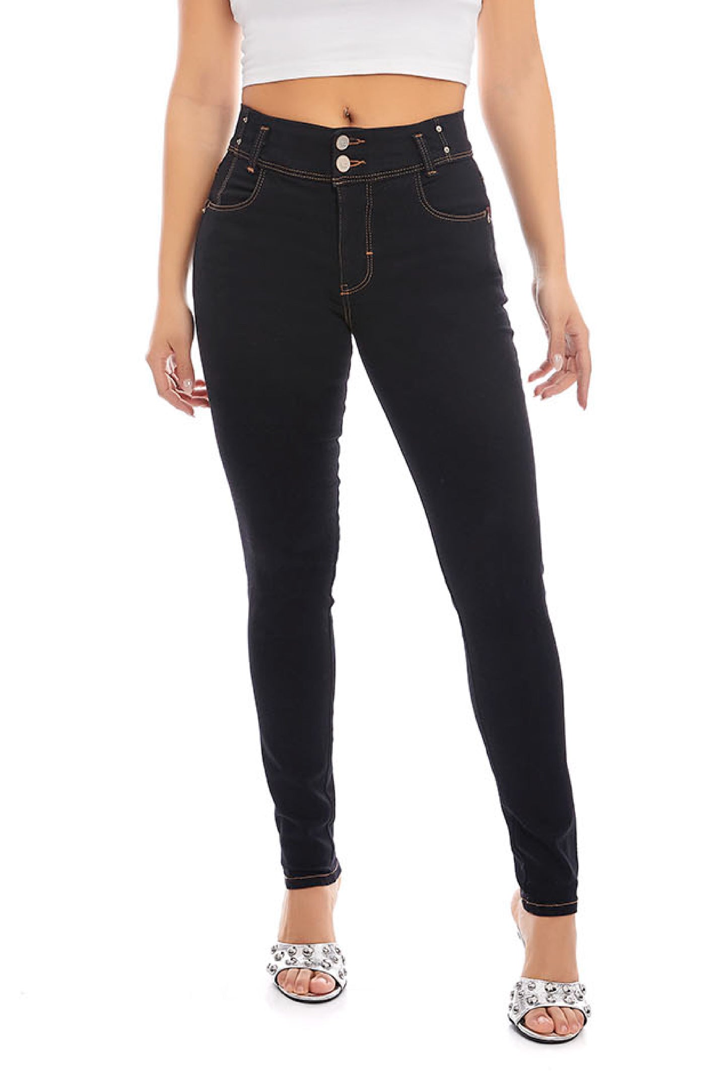 Jeans negro medio corte skinny 246018