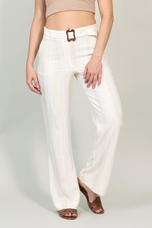 Pantalón casual a rayas con cinturón 251032
