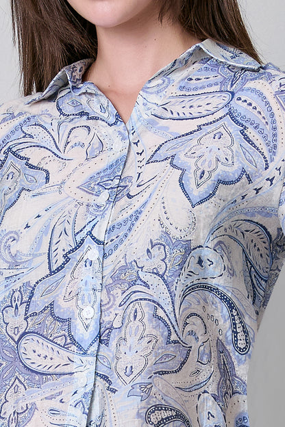 Blusa floreada, manga 3/4 con cintas 252019