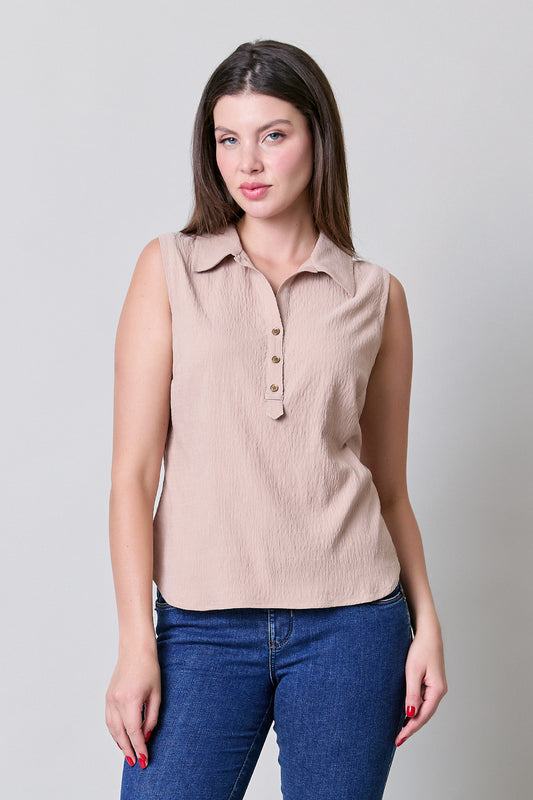 Blusa de mujer sin mangas, costura en escote 252057