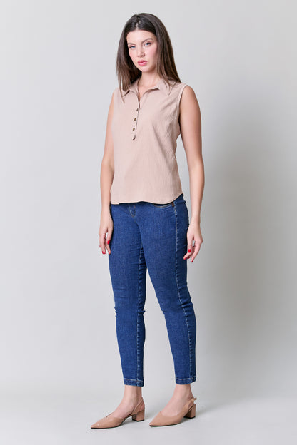 Blusa de mujer sin mangas, costura en escote 252057